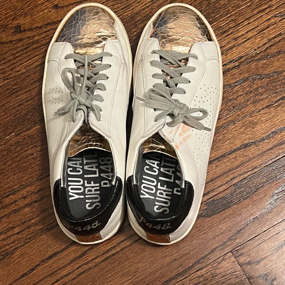 P448 White and Rose Gold Metallic Sneakers